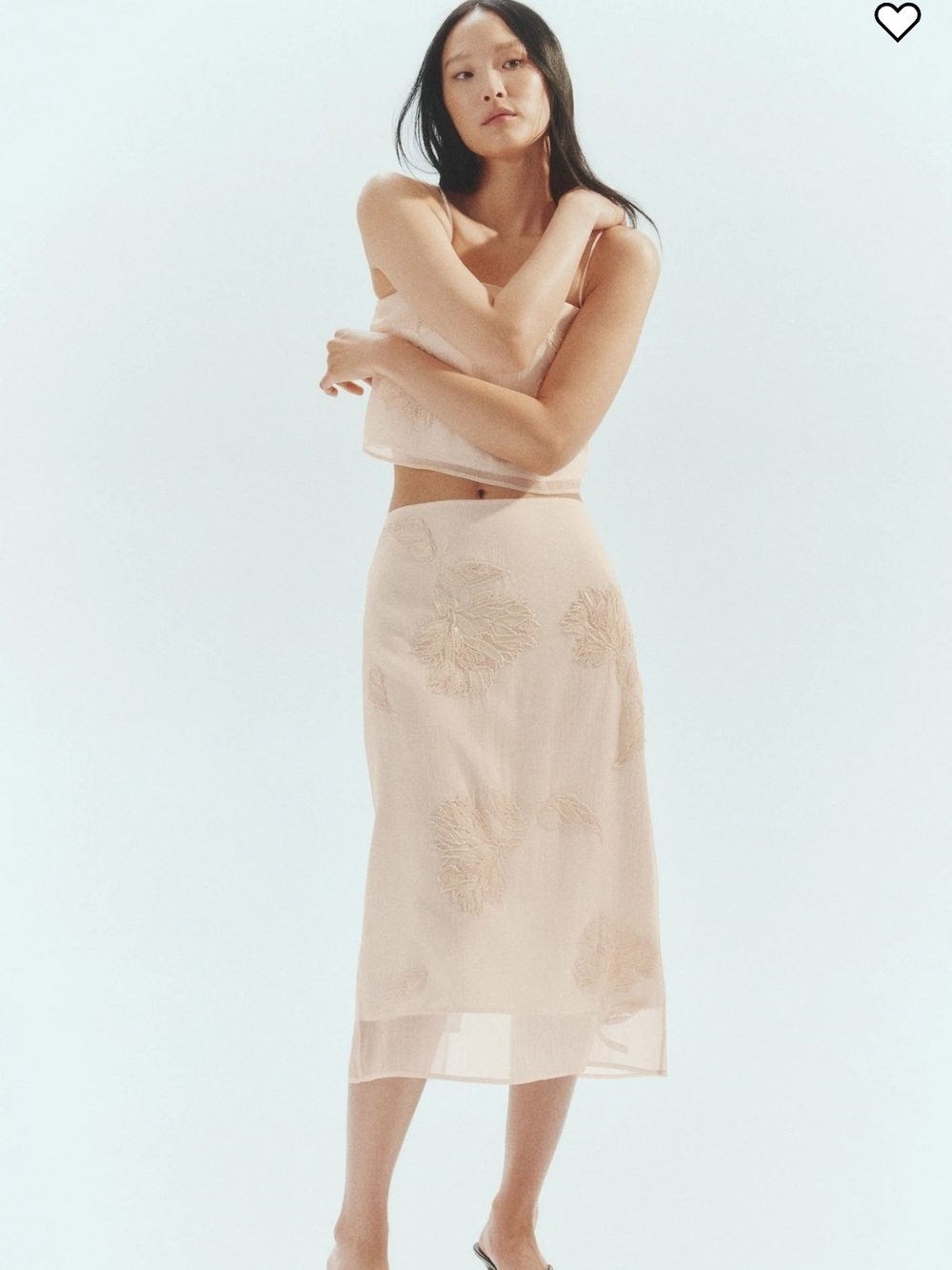 NWT $125 FIRM H&M Blush Embroidered Midi Skirt & Crop Top - Medium